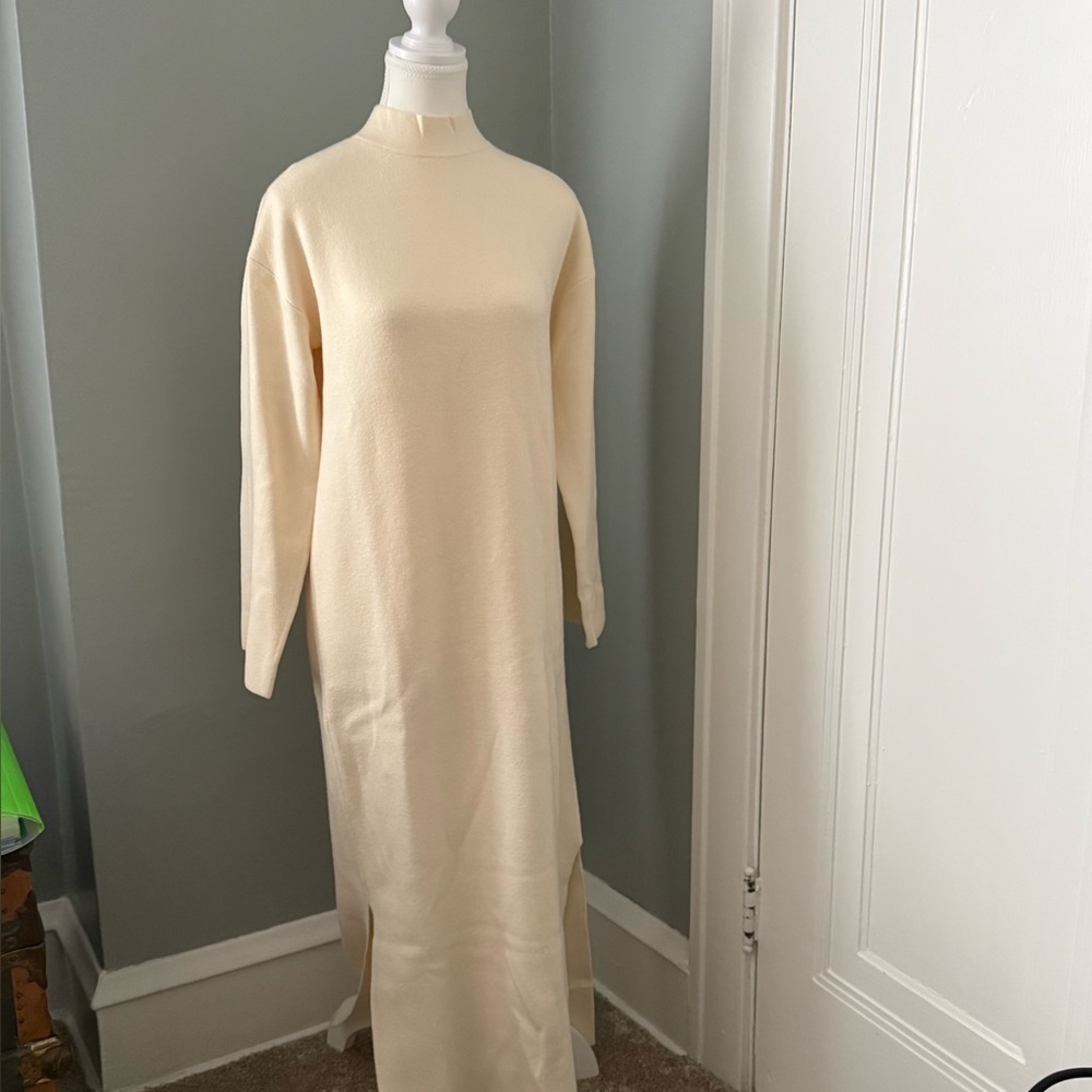 Elegant Long Sleeve Cream Dress